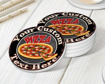 Custom Your Text Pizza Circle Ceramic Coaster, Drink Mat for Cold Hot Drinks, Funny Gift Ideas for Him/Her, for Food Shop Restaurant CP-0171
