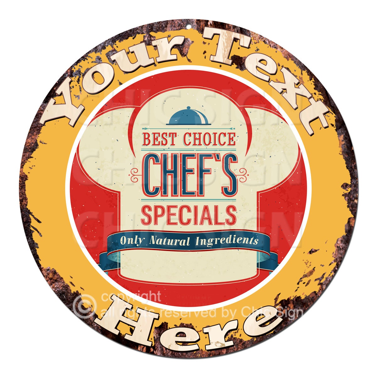 Custom Your Text Chef Hat Metal Sign, Personalized Kitchen Decor, Funny ...