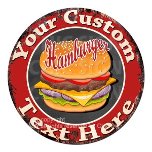 Custom Red Hamburger Metal Sign, Fast Food Personalized Sign, Diner Sign, Custom Gift Ideas, Burgers Sign, Kitchen Decor, Restaurant, 0162