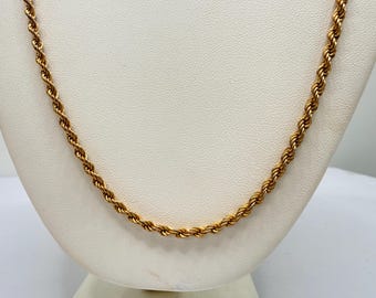 Vintage Signed Monet Necklace Gold Tone Rope Chain 24 inch Classic 1980s Estate