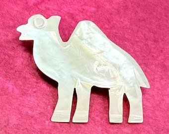 Vintage Mother of Pearl Dainty Pin Figural Camel Brooch Estate Jewelry 1.25 inch