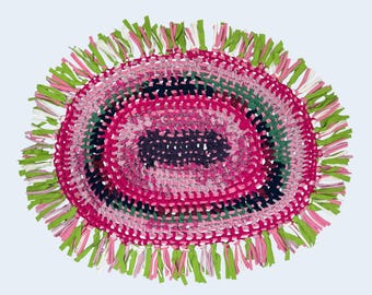 Amish Toothbrush Area Throw Rug Fringed Country Woven Handmade Oval 32 x 25 in