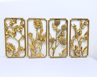 Vintage Four Seasons Syroco Wall Plaques set of 4 Floral Gold Tone Hollywood Regency