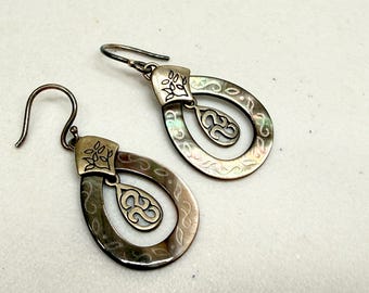 SILPADA 925 Sterling Silver Teardrop Etched Iridescent Mother of Pearl Earrings