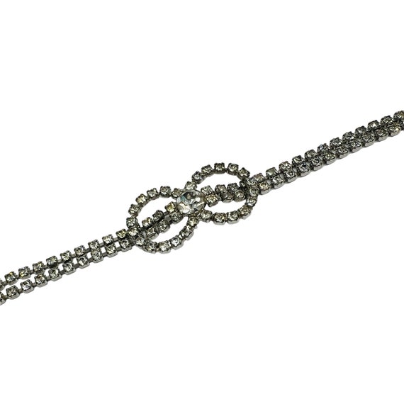 Vintage Rhinestone Bracelet Silver Tone Knot Them… - image 8