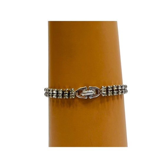 Vintage Rhinestone Bracelet Silver Tone Knot Them… - image 4