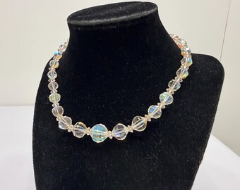 Vintage Choker Necklace Laguna Aurora Borealis Beaded Sparkling MCM 16 inch