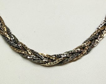Vintage Braided Necklace Gold, Silver Tone Boho 1970s Chain 18 in estate jewelry