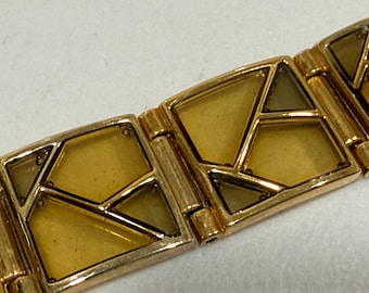 Pulsera vintage Plique A Jour Panel de ventana Paneles de tono dorado 6,25 pulgadas