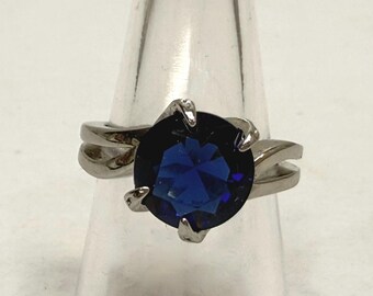Fashion Ring Blue CZ Solitaire Silver Tone size 6 Split Shank 2 Carat Brilliant