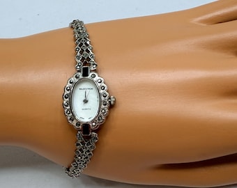 Vintage Majestron Watch Women 17mm Marcasite MOP Dial New Battery 7 in Runs Well