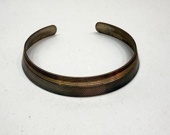 Vintage Ribbed Neck Collar Choker Crescent Ethnic Tribal Brass Bib Necklace 15 inch