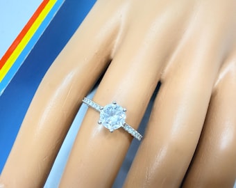 Vintage Ring 925 Sterling Silver Solitaire CZ Gemstones Engagement Style sz 7.5