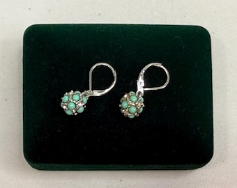 Vintage Earrings 925 Sterling Silver Drop Dangle Turquoise accents round 1 inch length