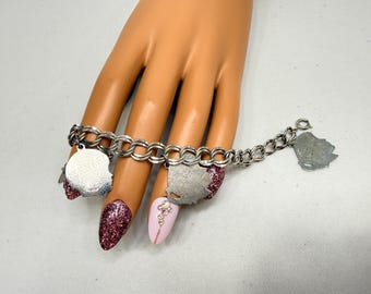 Vintage 1950s Era Sterling Silver Charm Bracelet 7” W/4 Engraved Charms 16.9g