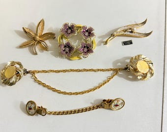 Vintage Jewelry Lot Brooch Majorca Pearl ART Pin Sweater Clips Estate MCM Gold Tone