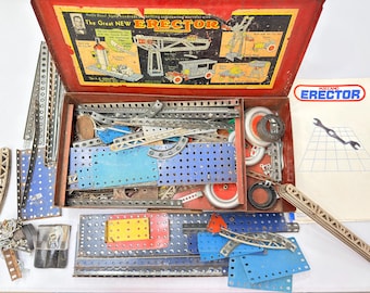 Vintage Toy Gilbert Erector Set in Original Metal Case no. 6 1/2 missing motor