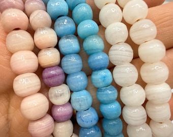Lot Natural Gemstone Beads Rondelle Pink Opal, Blue Larimar, White MOP 3 strands