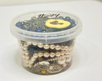 Mystery Jewelry Jar Mixed Colors Vintage Wearable Craft Beaded Large Mixed Lot #24