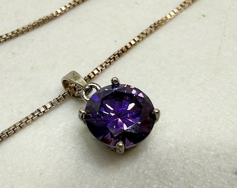 Necklace Pendant 925 Sterling Silver Birthstone Feb Purple CZ Gemstone 20 inch