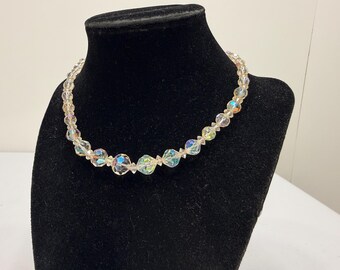 Vintage Choker Necklace Laguna Aurora Borealis Beaded Sparkling MCM 13-16 inch