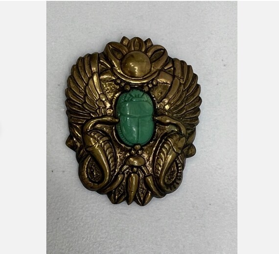 Egyptian Revival Brooch Etched Scarab Cobra Doubl… - image 3
