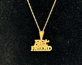 14k Yellow Gold Necklace Pendant "Best Friends" Diamond Cut Charm 27in Cable Chain