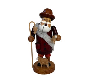 SIKORA Weihrachtswel Carved Wood Shepheard & Sheep Incense Smoker 7" Collectible Christmas Figurine Germany Handcrafted 7 inch Holiday