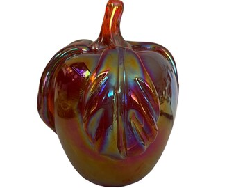 Vintage Gibson Deep Ruby Red Iridescent Blown Glass Large Apple Paperweight 1976 Carnival Glass Home Decor Tabletop Decoration Gift for Her