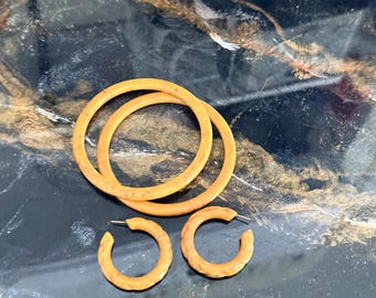 Butterscotch Bakelite Bracelets, Hoop Earrings Bangle Pierced Vintage Estate