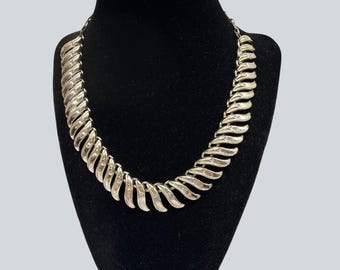 Vintage Choker Necklace Mid Century Silver Tone Specialty Links Bold Runway 18in