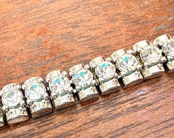 Vintage Tennis Bracelet Silver Tone CZ Gemstones 7.5 inches