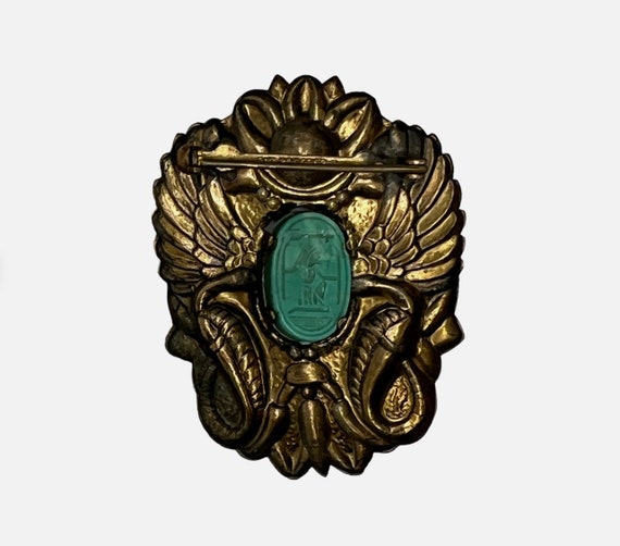 Egyptian Revival Brooch Etched Scarab Cobra Doubl… - image 2