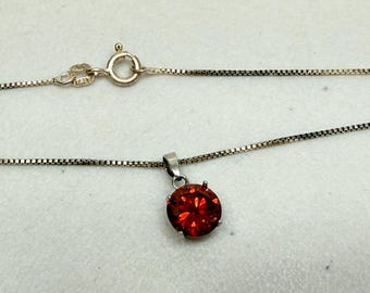 Vintage Necklace Pendant 925 Sterling Silver Birthstone July Red CZ Gem 20 inch