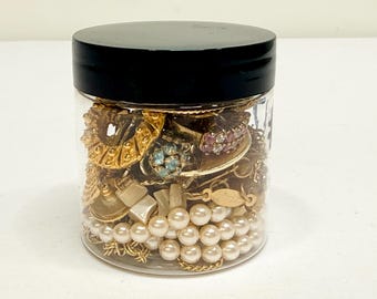 Mystery Jewelry Jar Gold Tone Mostly Vintage All Wearable Lot Assorted Fashion 4 oz size