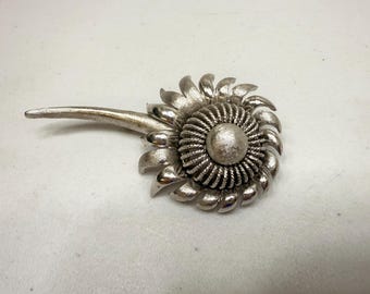 Vintage Coro Pegasus Flower Brooch Bold Silvertone Statement Estate Jewelry Pin