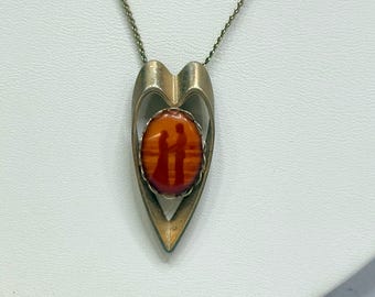 Vintage JKJ Pendant Necklace Heart Couple Gold Tone Love Theme Mid Century 18 in
