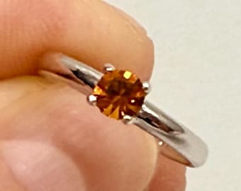 Vintage Ring 925 Sterling Silver Girls Solitaire CZ Citrine Gemstone size 2.5