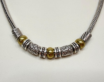Vintage Brighton Travis Two Tone Beaded Necklace Serpentine Chain 16-18 inches