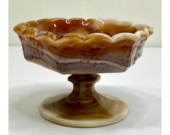 Slag Glass Bowl Vintage Art Glass Bowl with Roses Pressed in Bottom Decorative Bowl Imperial Glass Footed Caramel Slag Glass Bowl