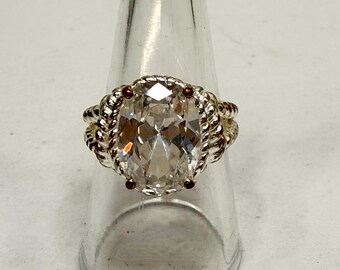 NVC Avon Ring Oval CZ Solitaire Silver Tone Rope Setting 4 Carats size 7