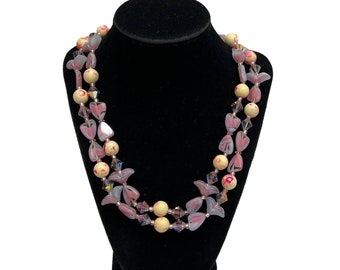 Retro 1950s Necklace Beaded Choker Pink, Purple, Aurora Borealis Crystals 18 in