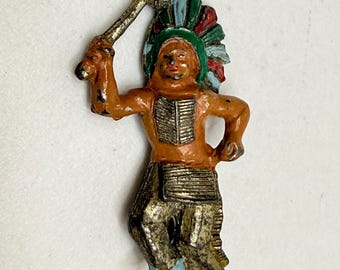 Coro Retro Native American Indian Chief w Tomahawk cold paint Metal brooch pin