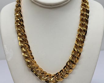 Vintage Signed Monet Necklace Gold Vermeil Double Curb Link Bold Chain 20 inches