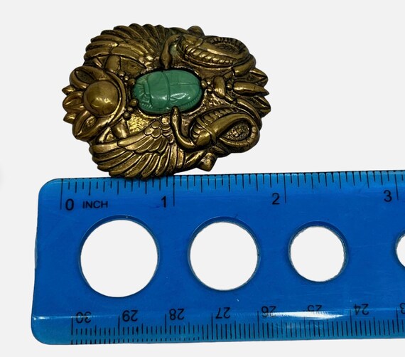 Egyptian Revival Brooch Etched Scarab Cobra Doubl… - image 7