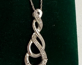 Vintage Diamond Swirl Pendant Necklace 925 Sterling Silver Rope Chain 19.5 in 3g