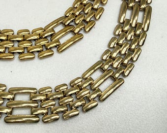 Vintage Jewelry Set Panther Link Gold Tone Necklace Bracelet 1980s 18in 7in