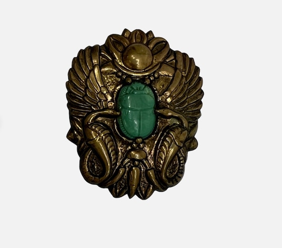 Egyptian Revival Brooch Etched Scarab Cobra Doubl… - image 1