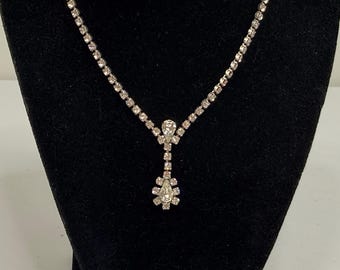 Vintage Choker Necklace Kramer Clear Rhinestone Gemstones Silver Tone MCM 15 inch