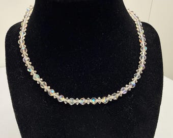 Vintage Choker Necklace Dainty Aurora Borealis Beaded Sparkling MCM 13-16 inch